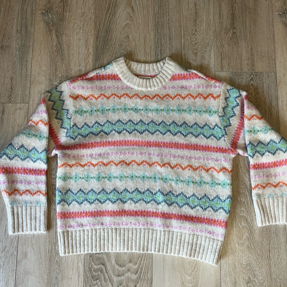 American Eagle Outfitters Cream Multicolor Fair Isle Crewneck Sweater